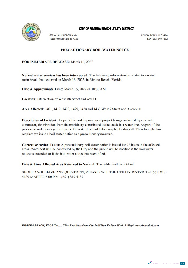 USA Florida City of Riviera Beach utility district water utility shut off notice, Word and PDF template